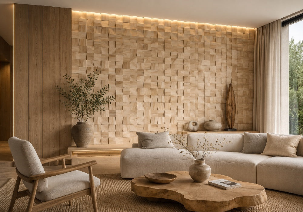 Panou releif din lemn natural CUBES-008