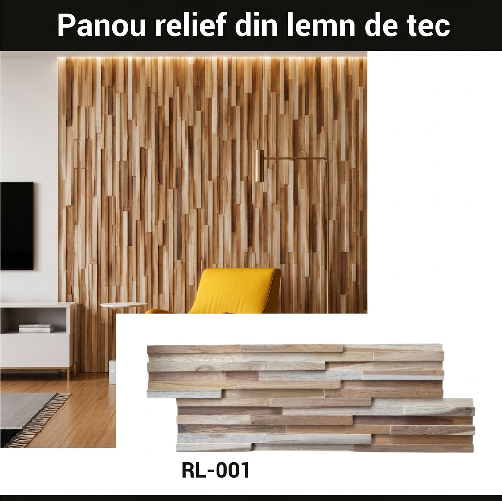 Panoul relief din lemn natural RIPPLE-001